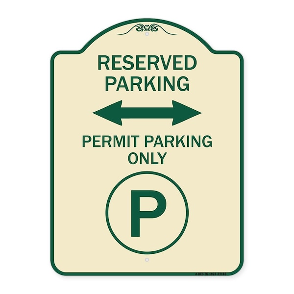 Reserved Parking Permit Parking W/and Bidirectional Arrow Aluminum Sign, 24" x 18", TG-1824-23146